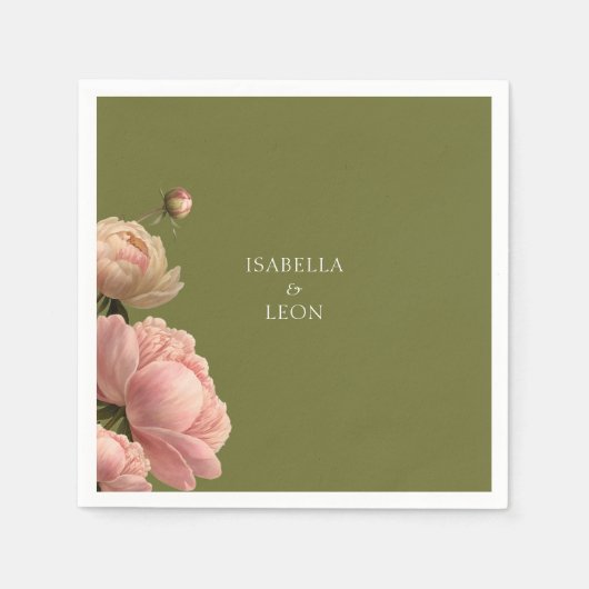 Olijfgroen & Roos bruiloft Servet (Voorkant)