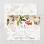 Olijfgroen Roze Magnolia Bloemen Huwelijk RSVP Briefkaart (Voorkant / Achterkant)