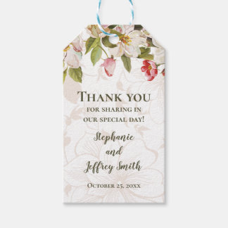 Olijfgroen Roze Magnolia Bloemen Wedding Favoriet Cadeaulabel