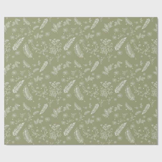 Olijfgroen rustiek botanisch bloemig inpakpapier (Vlak)