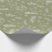Olijfgroen rustiek botanisch bloemig inpakpapier (Hoek)