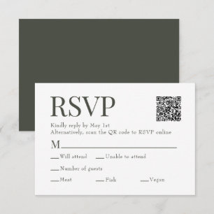 Olijfgroen Scan QR Code Maaltijdkeuze Trouwen RSVP Kaartje