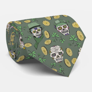 Olijfgroen St Patrick's Day Irish Sugar Skull Stropdas