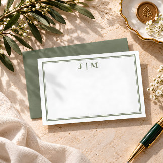 Olijfgroen Twee Rand Monogram Notitiekaartje