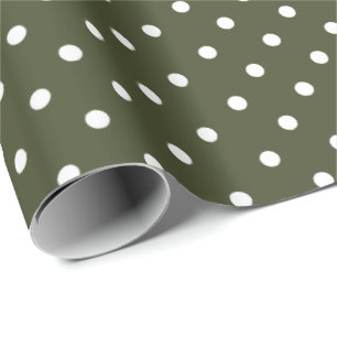 Olijfgroen Wit Polka Dot inpakpapier