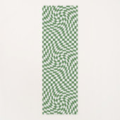 Olijfgroen & wit verwrongen geruite patroon yogamat (Voorkant)