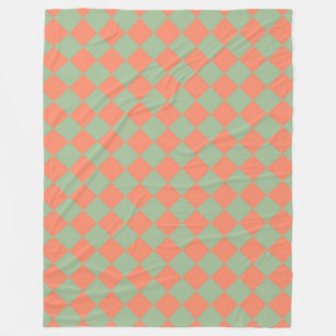 Olijfgroen Zalm Roze Schaken Ruit Patroon Fleece Deken