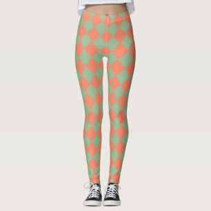 Olijfgroen Zalm Roze Schaken Ruit Patroon Leggings