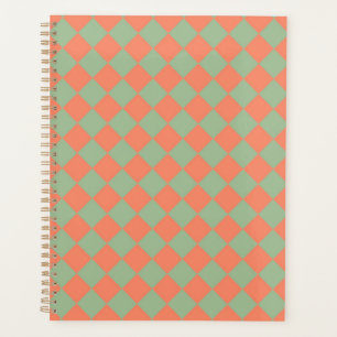 Olijfgroen Zalm Roze Schaken Ruit Patroon Planner