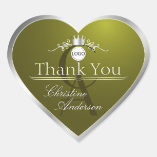 Olijfgroen Zilveren Frame Logo Monogram Bedankt Hart Sticker