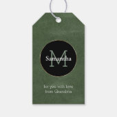 Olijfgroen Zwart Wit Goud Monogram Kerstmis Cadeaulabel (Voorkant)