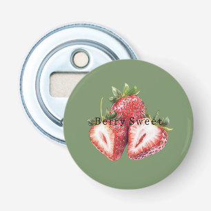 Olijfgroene aardbeien Bes zoet   Button Flesopener
