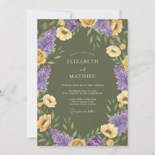 Olijfgroene Artistieke Wilde Bloemen Bruiloft Kaart