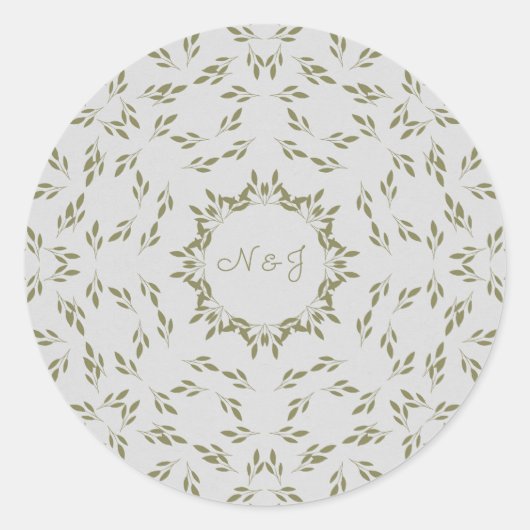 Olijfgroene bladeren Natuurlijke havermout Rustic Ronde Sticker (Voorkant)