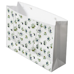 Olijfgroene Bladeren Waterverf Bloemmotief Groot Cadeauzakje