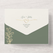 Olijfgroene botanische bruiloft all in one uitnodiging (Achterkant)
