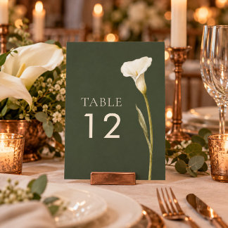 Olijfgroene Calla Lelie Huwelijk Tafelnummer