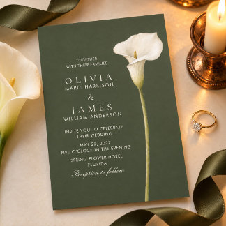 Olijfgroene Calla Lelie Trouw Uitnodiging