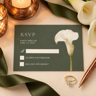 Olijfgroene Calla Lily Huwelijks RSVP Kaart