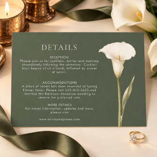 Olijfgroene Calla Lily Huwelijksdetailskaart Kaart