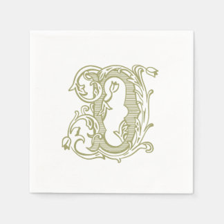 Olijfgroene "D" monogram cocktail servetten