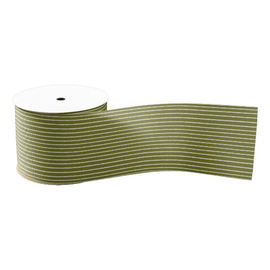 Olijfgroene en witte strepen met Uneven-lijnen Grosgrain Lint (Spoel)