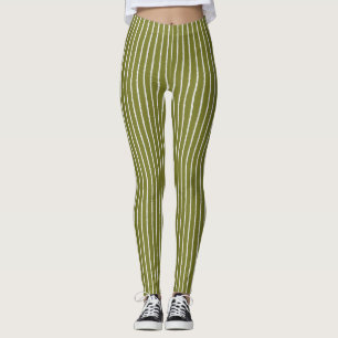 Olijfgroene en witte strepen met Uneven-lijnen Leggings