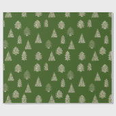 Olijfgroene glitter kerstbomen cadeaupapier (Vlak)