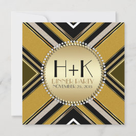 Olijfgroene gouden art-deco uitnodiging voor diner