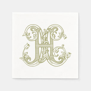 Olijfgroene "H" monogram cocktail servetten