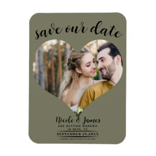 Olijfgroene Hart Foto Trouw Save the Date Magneet