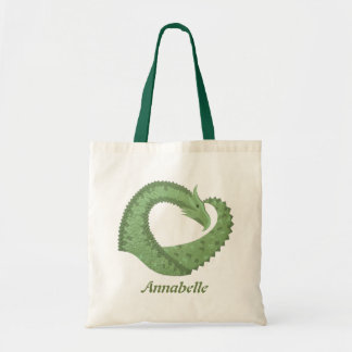 Olijfgroene hartdraak op wit tote bag