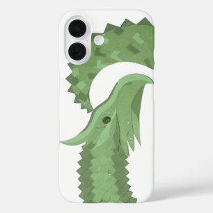 Olijfgroene harten draak op wit iPhone 16 hoesje