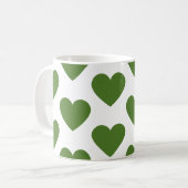 Olijfgroene harten plezier witte koffie mok (Voorkant links)