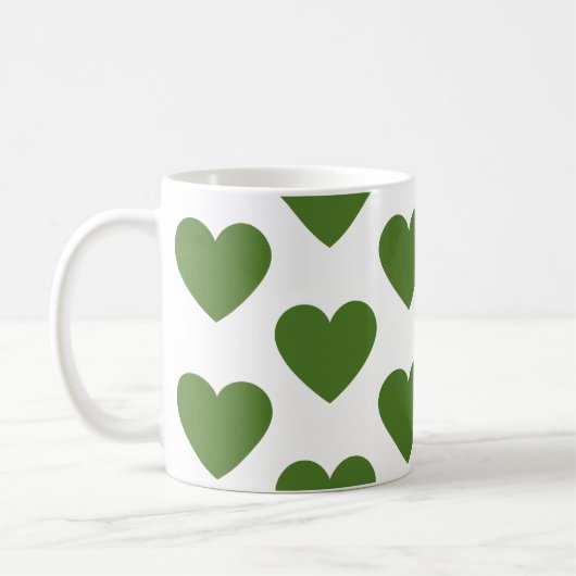 Olijfgroene harten plezier witte koffie mok (Links)