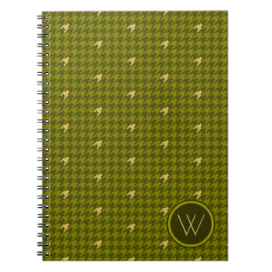 Olijfgroene Houndstooth Notitieboek met Gouden Acc