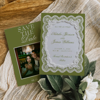 Olijfgroene Kanten Onderlegger Oude Geld Foto Brui Save The Date