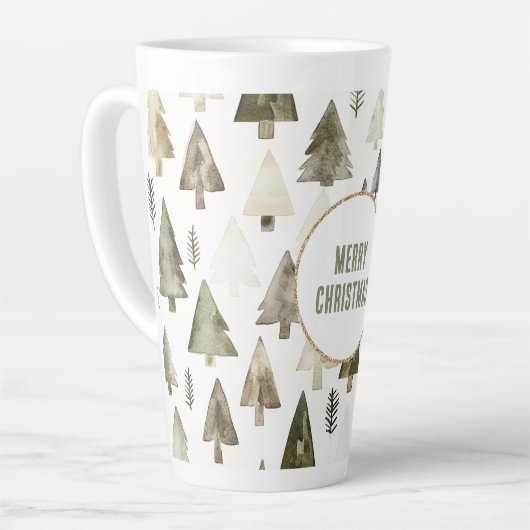 Olijfgroene kerstbomen Gold Glitter Circle Latte Mok (Linkerhoek)