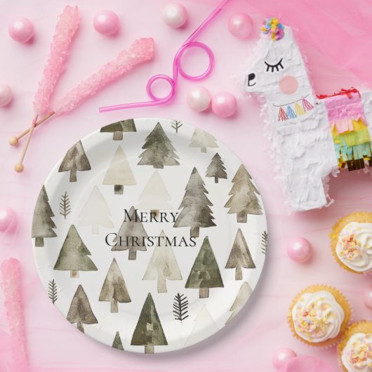Olijfgroene kerstbomen papieren bordje (Feest)
