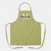 Olijfgroene keuken schort met aangepaste monogram (Voorkant)