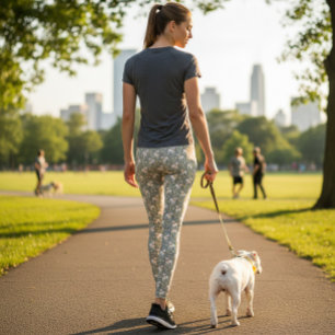 Olijfgroene Leggings met Speelse Pitbulls & Speelt