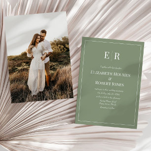 Olijfgroene Minimalistische Monogram & Foto Bruilo Kaart