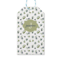Olijfgroene Monogram Naam Watercolor Chic Patroon