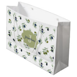 Olijfgroene Monogram Naam Watercolor Chic Patroon Groot Cadeauzakje