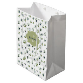 Olijfgroene Monogram Naam Watercolor Chic Patroon Medium Cadeauzakje