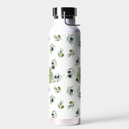 Olijfgroene Monogram Naam Waterverf Chic Patroon Waterfles