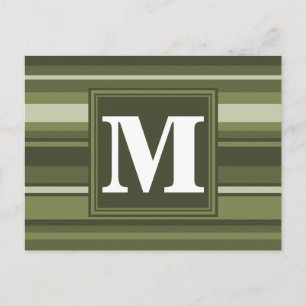 Olijfgroene monogram strepen briefkaart