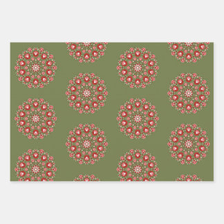Olijfgroene rosemaling inpakpapier vel