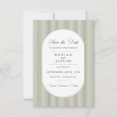 Olijfgroene Streep Calligrafie Script Bruiloft Save The Date (Voorkant)