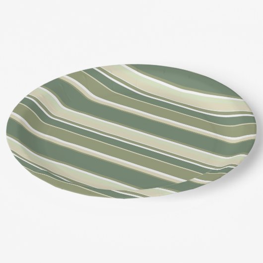 Olijfgroene strepen papieren bordje (Gekanteld)